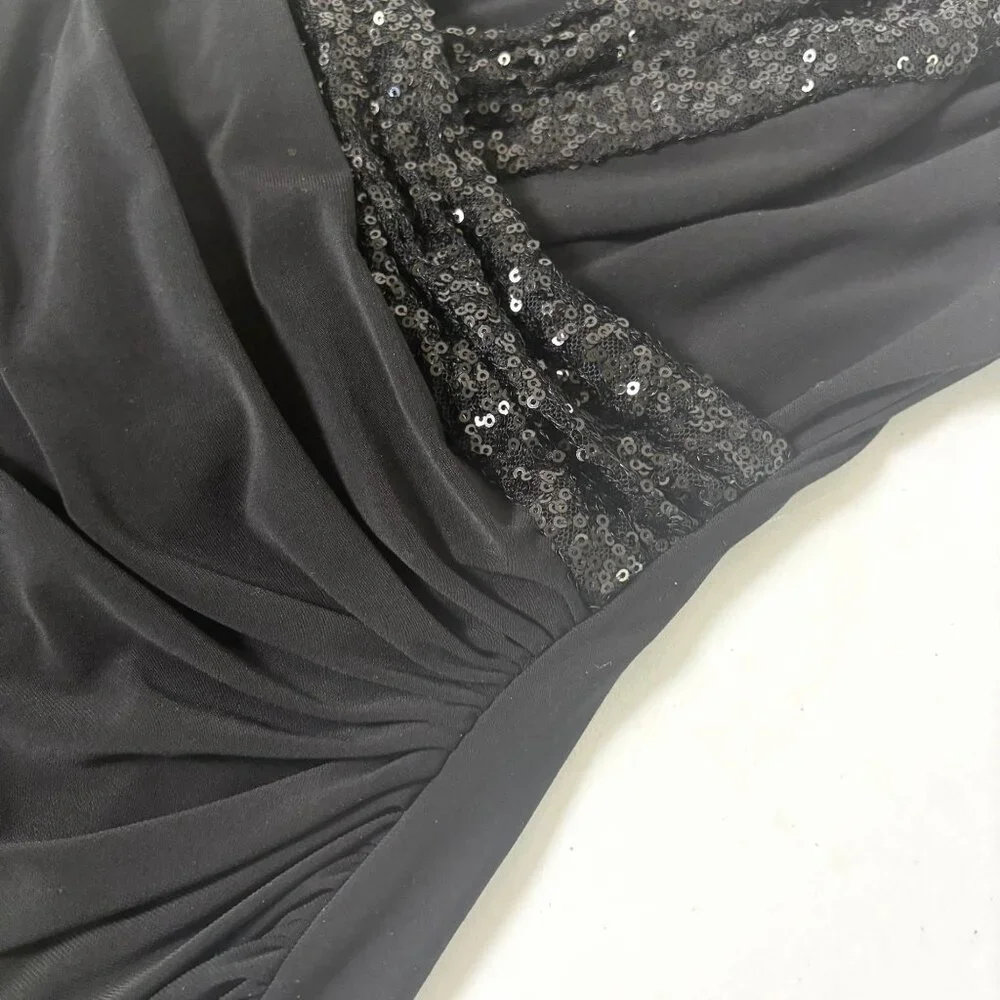 Lauren Ralph‎ Lauren Evening Sequin Cocktail Dress Size 10 Black Ruched Sheath